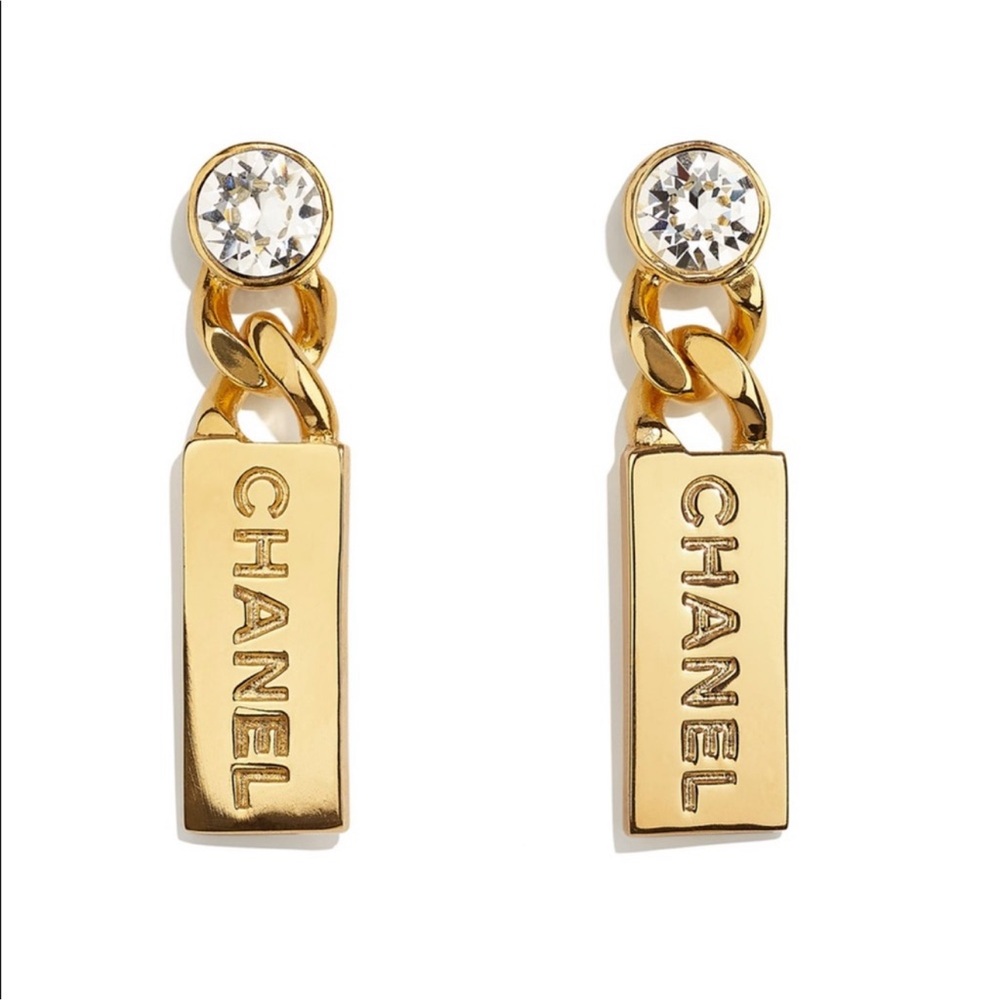CHANEL Gold Chain Logo Earrings